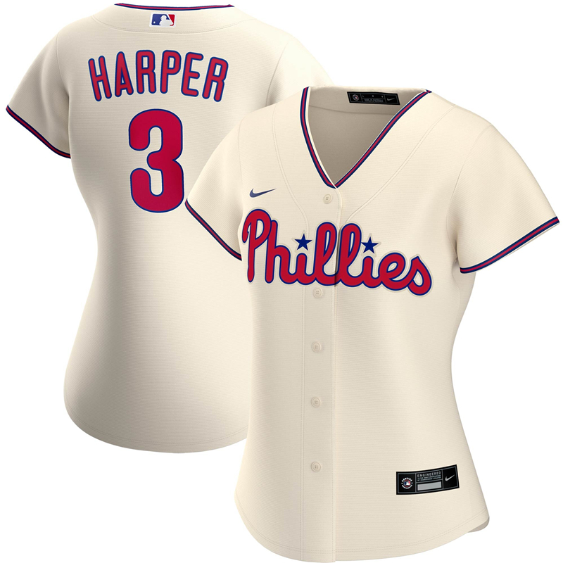 2020 MLB Women Philadelphia Phillies 3 Bryce Harper Nike Cream Alternate 2020 Replica Player Jersey 1